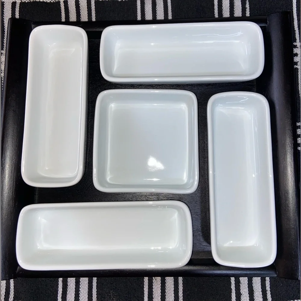 Crate & Barrel~5-part server with tray~Never used~Lot of 3 sets